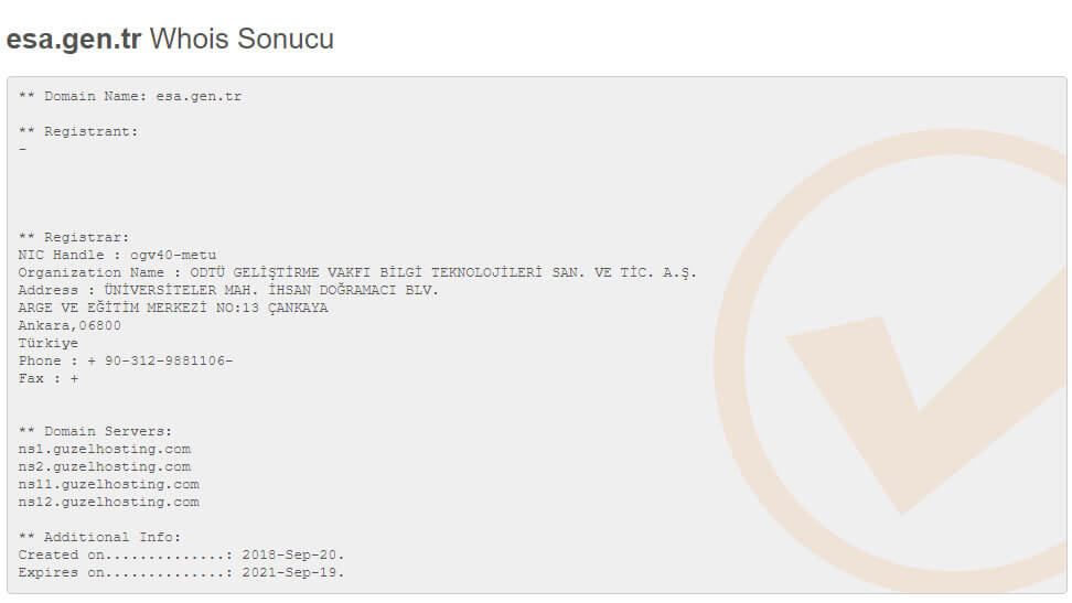 eSa whois sonucu