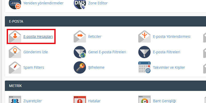 cpanel posta hesabı açma