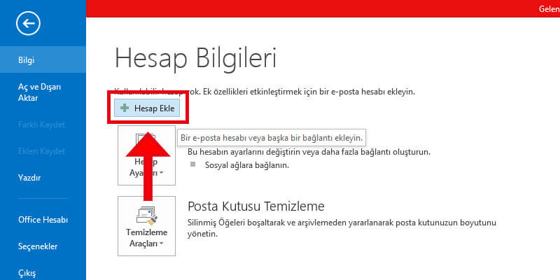 Outlook hesap ekleme