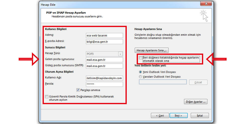 Outlook Pop3 Ayarları